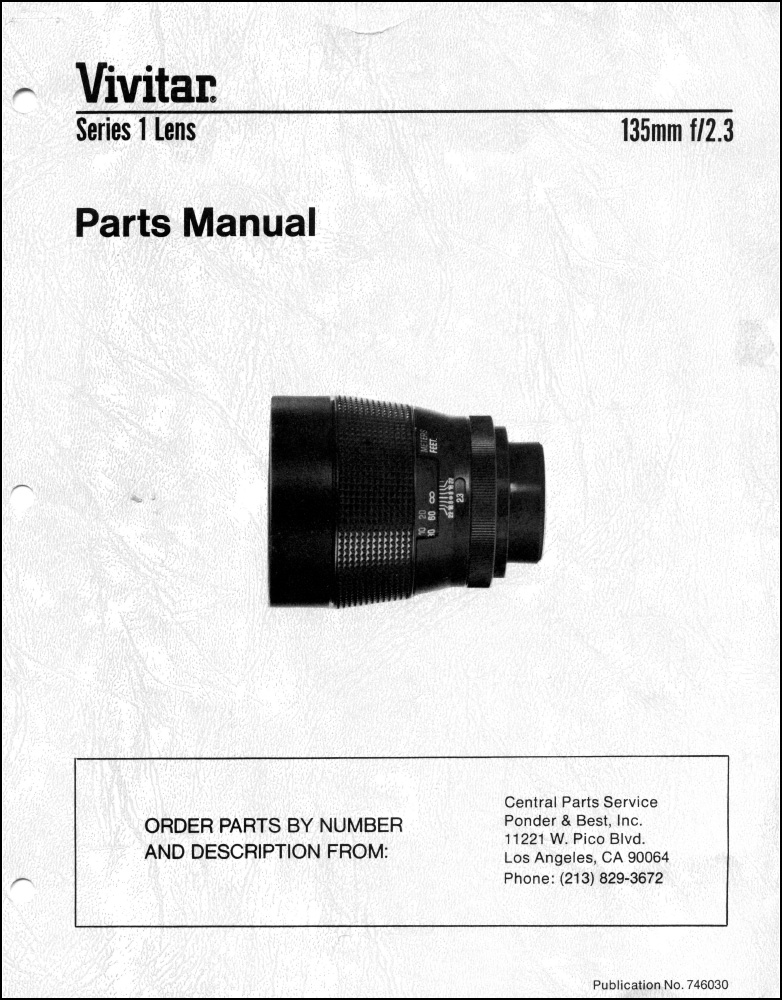 Product Details | Vivitar Series-1 135mm f2.3 Parts Diagrams