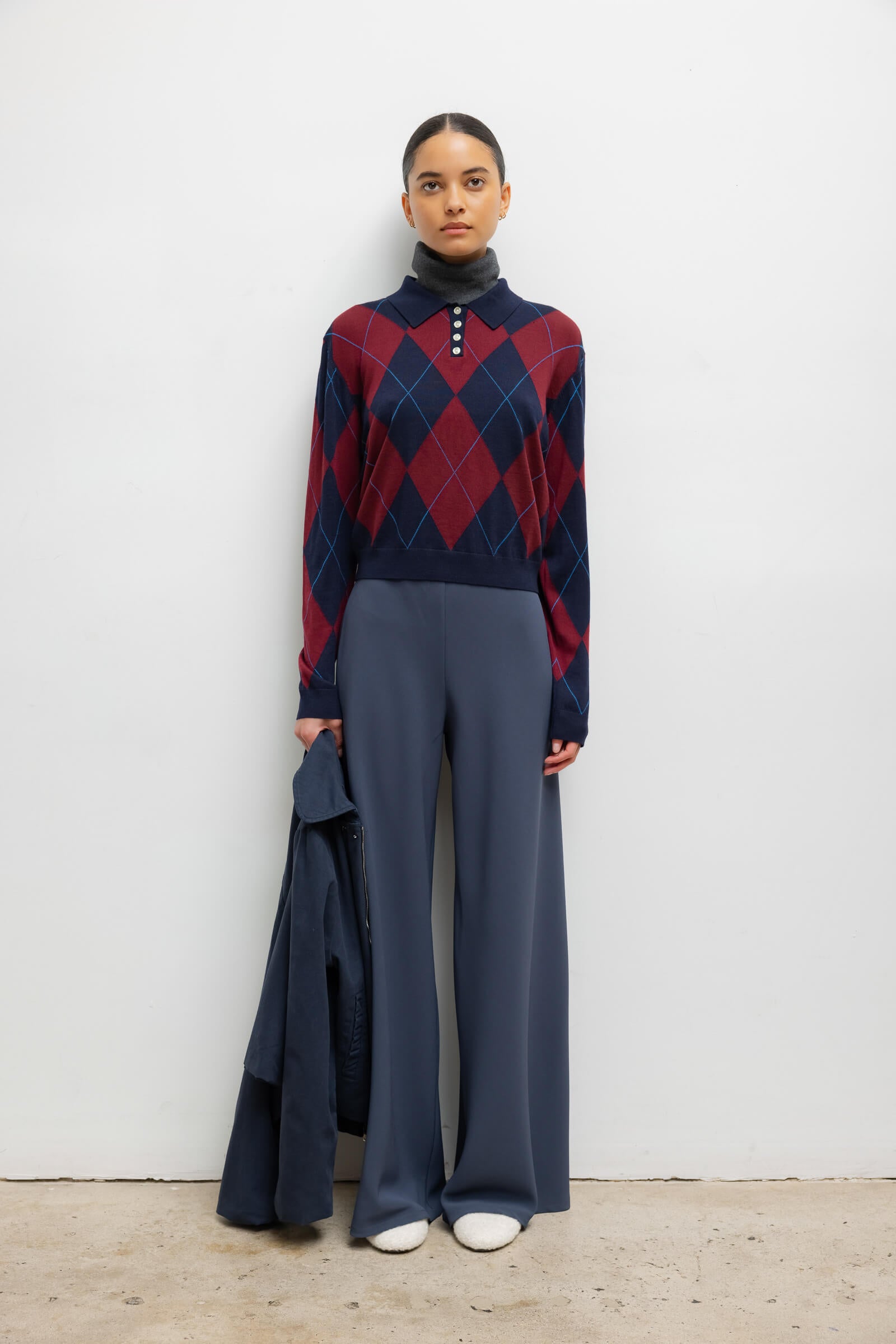 LESET James Argyle Polo in Midnight Argyle in Wool