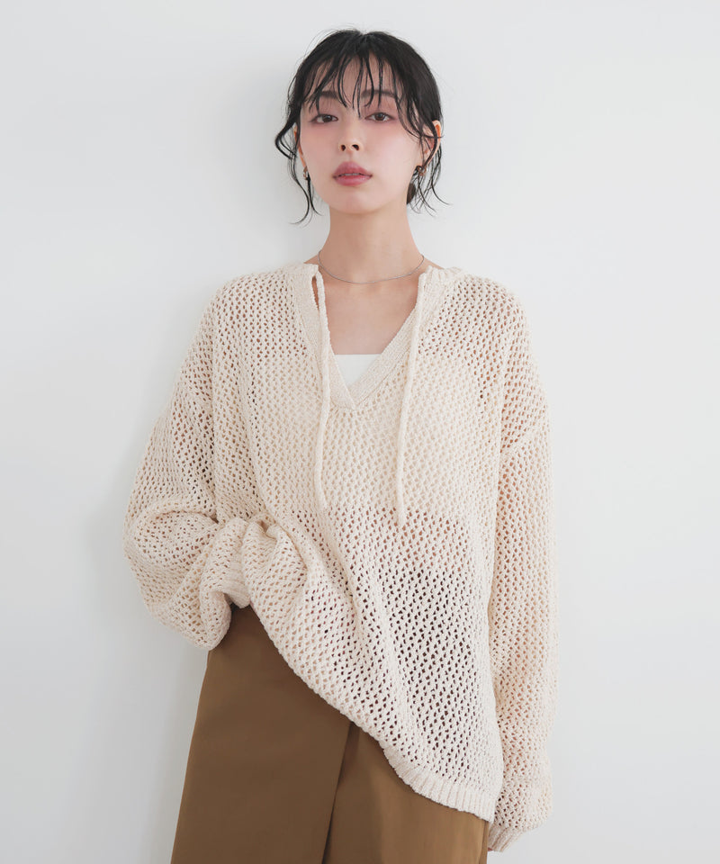 透かし編みキーネックプルオーバー – LIAN