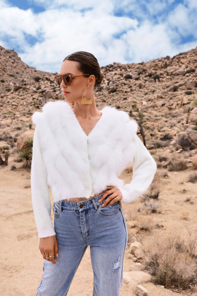By The Fireside Fur Cardigan in White - Lisa Maree