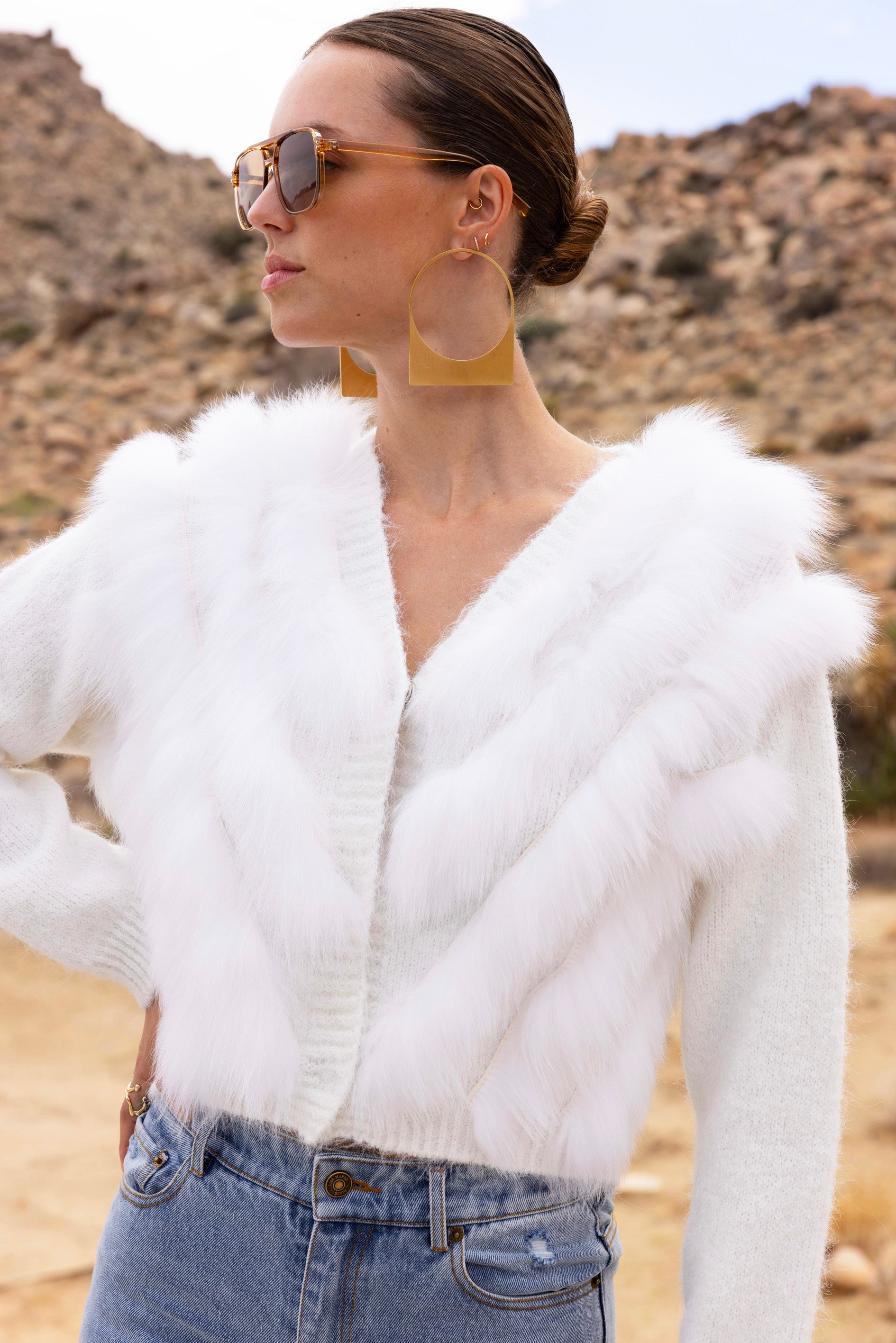 By The Fireside Fur Cardigan in White - Lisa Maree