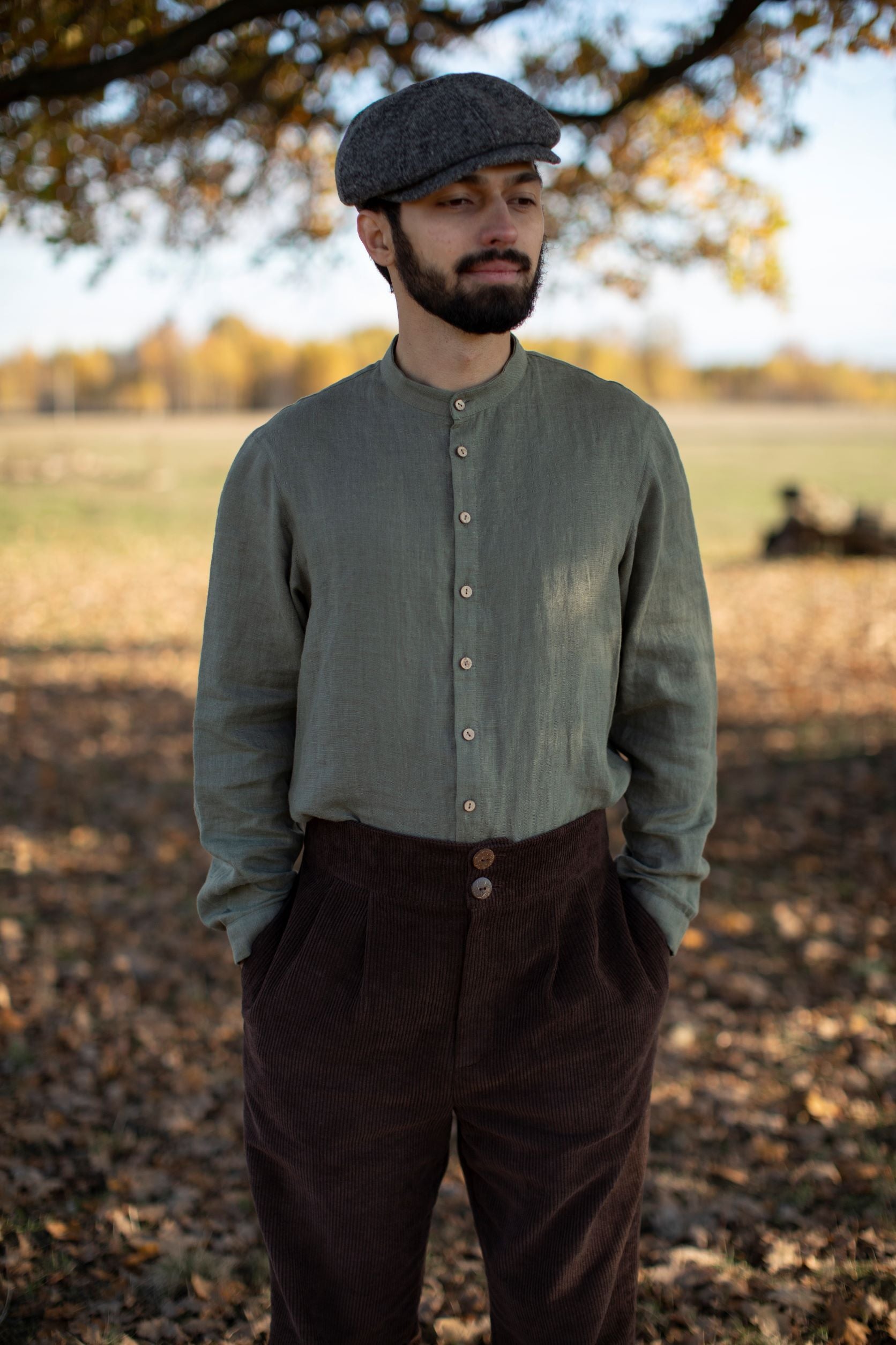 Men's linen Shirt with mandarin collar – LittleWomenAtelier
