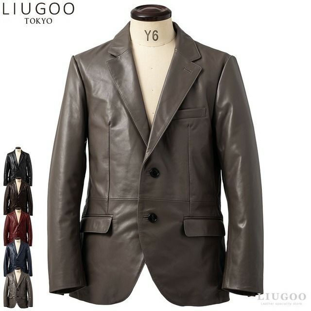 LIUGOO 本革 レギュラーフィットレザーテーラードジャケット メンズ
