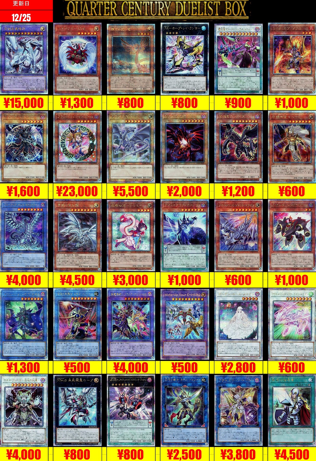 QUARTER CENTURY DUELIST BOX 発売8日目の販売・買取相場 (前回との