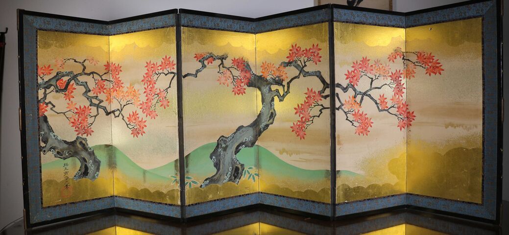 忘れられた江戸人物誌611 森探玉斎生没年不詳筆雛道具屏風六曲一双桜楓