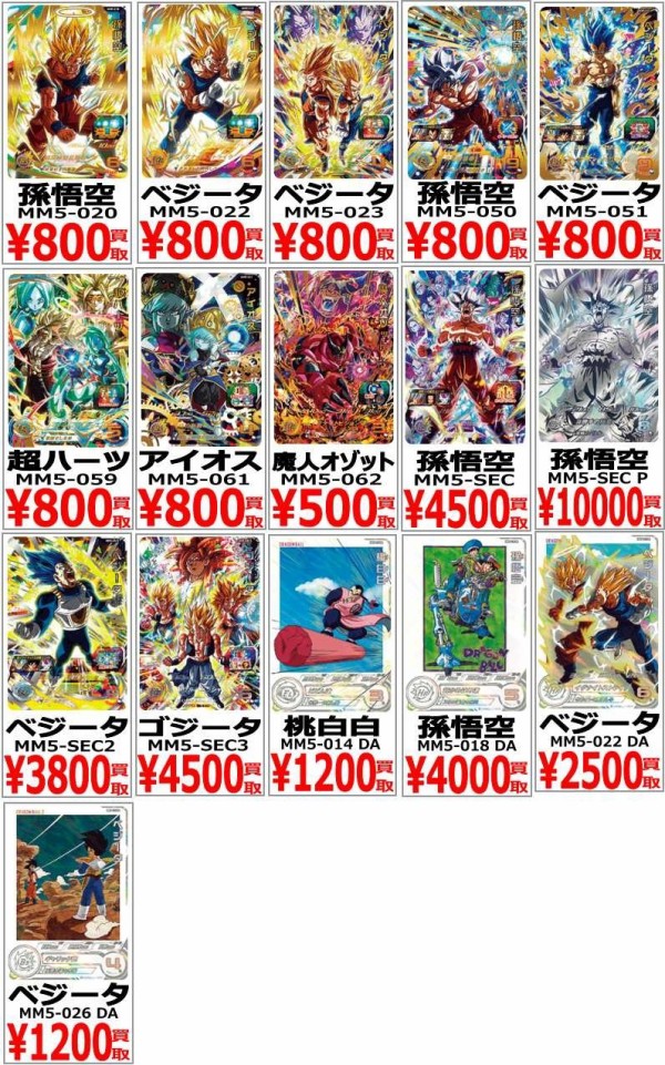 SDBH MM5弾 現在の販売・買取相場 (前回との価格比較)『シークレット