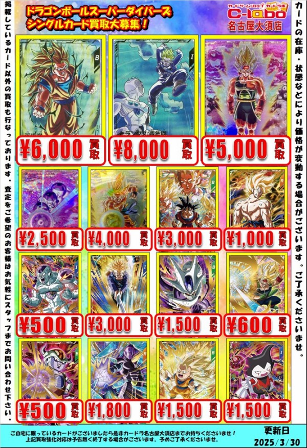 DBSDV3弾 発売4日目のメルカリ・買取相場 (前回との価格比較