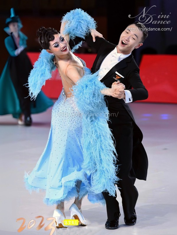 社交ダンス ファー フロート バングル スタンダード ドレス まみよん