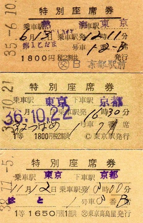 No.243【特別座席券(パーラーカー)・等級なし・1等、1800円(税2)、1650