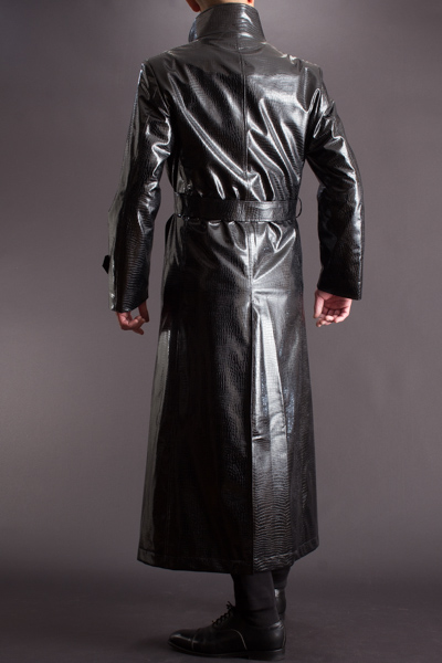 マトリックス風コート販売、着丈135cm クロコフェイクレザー