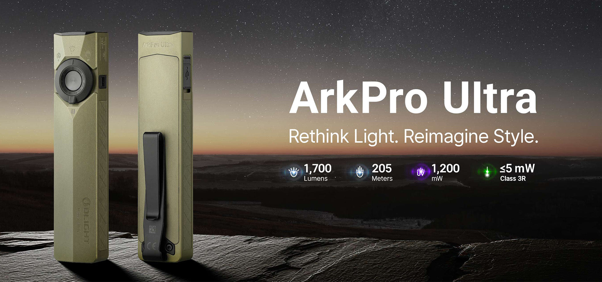 Olight ArkPro Ultra 1700 Lumen Rechargeable EDC Flashlight with UV