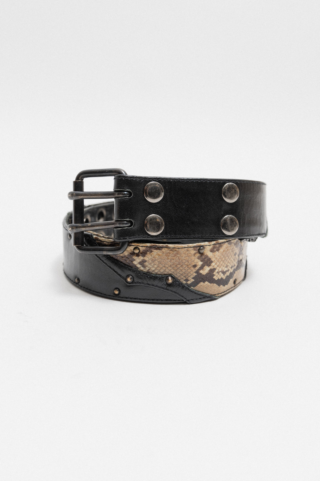 KMRII - Python leather studded double belt – L'OBSCUR