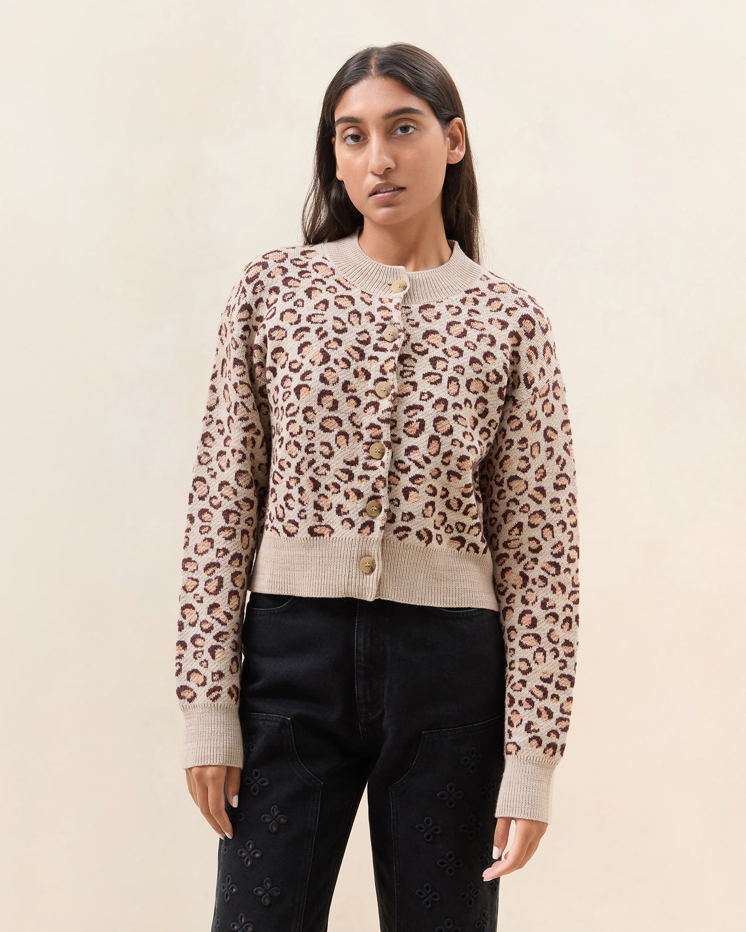 Idris Leopard Intarsia Cardigan | Sweaters & Knits