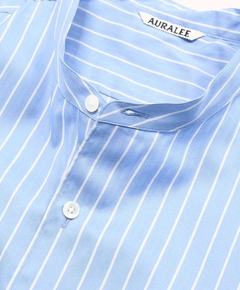 Cotton Silk Stripe Stand Collar Shirt(3(MEN) Ivory Stripe