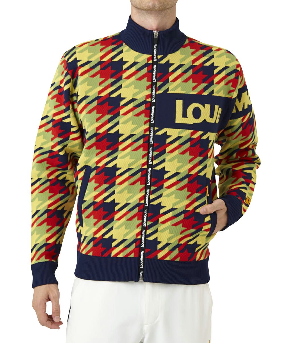 メンズ 裏蓄熱軽量ニットジャケット 千鳥柄 オレンジ | LOUDMOUTH JAPAN