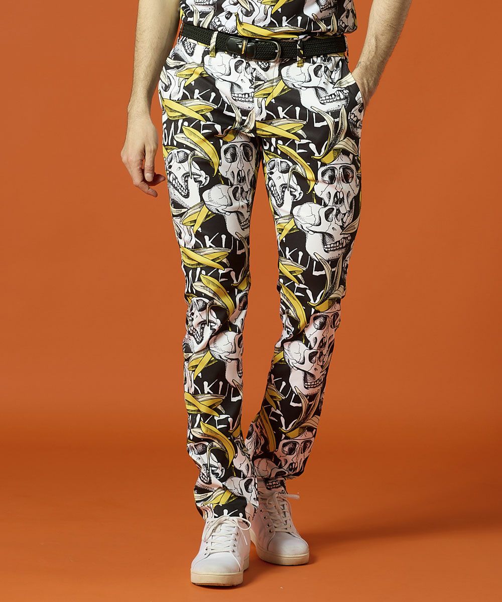 メンズ ストレッチツイル 柄ロングパンツ Skull Monkey/スカルモンキー