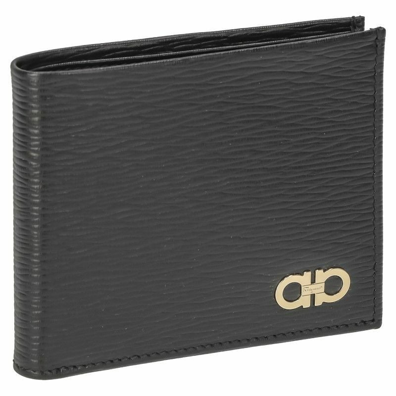 フェラガモ 二つ折り財布 メンズ ダブルガンチーニ ブラック FERRAGAMO