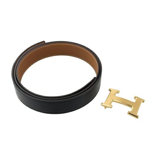 HERMES H型ゴールドバックル ブラウンレザーベルト 90cm HERMES