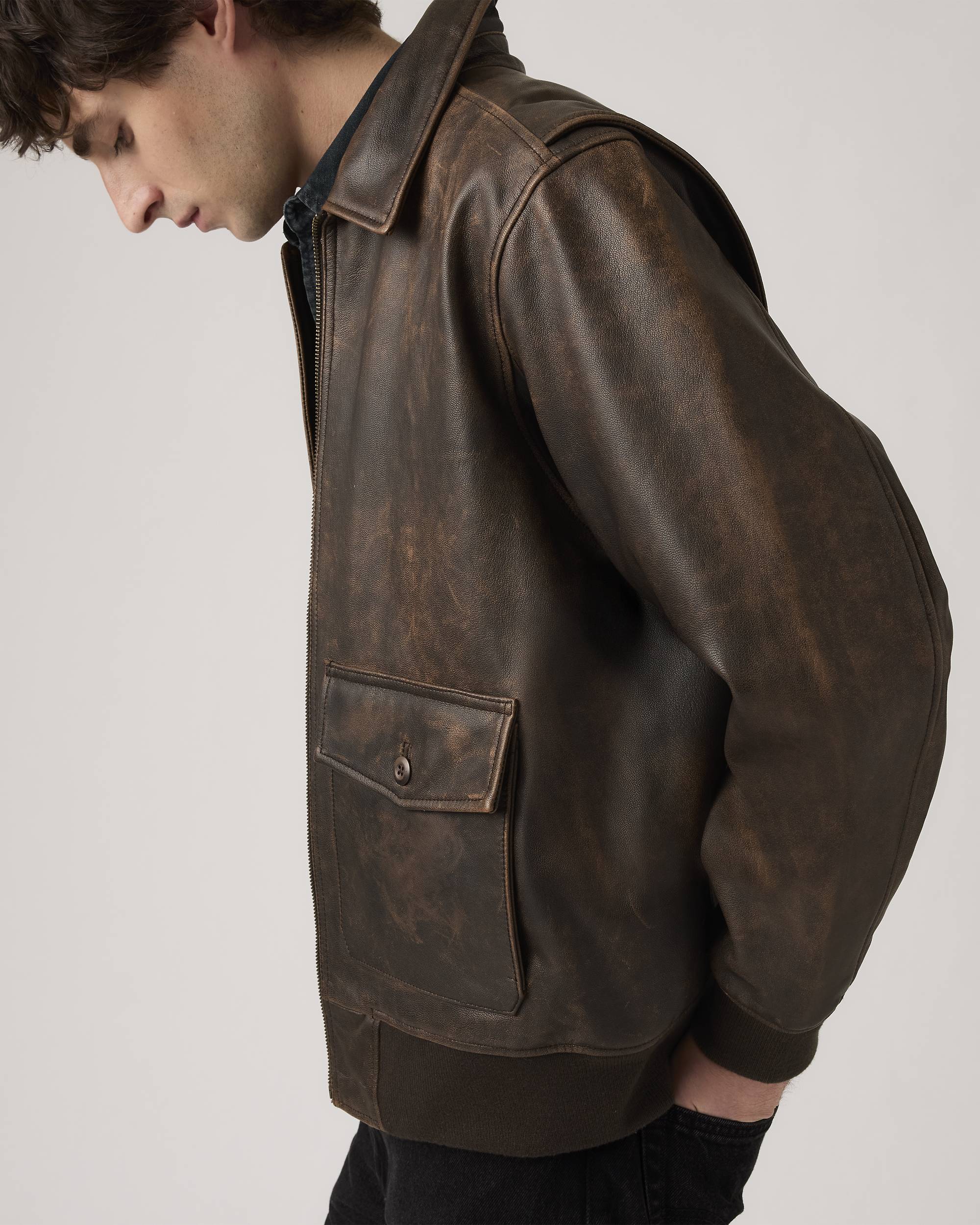 Clayton Leather Aviator Jacket - Brown | Levi's® AL