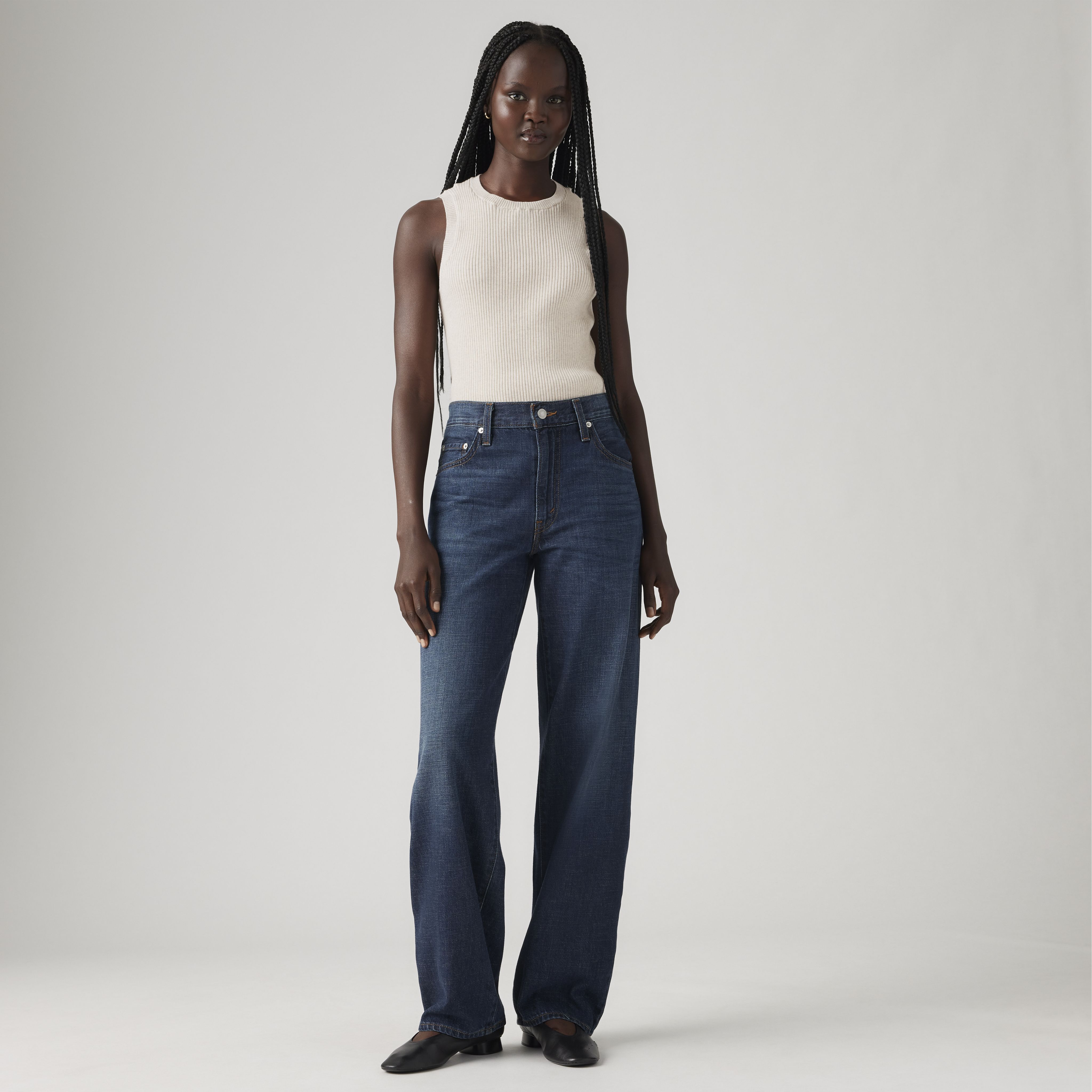 Baggy Dad Linen+ Denim Lightweight Women's Jeans - Dark Wash