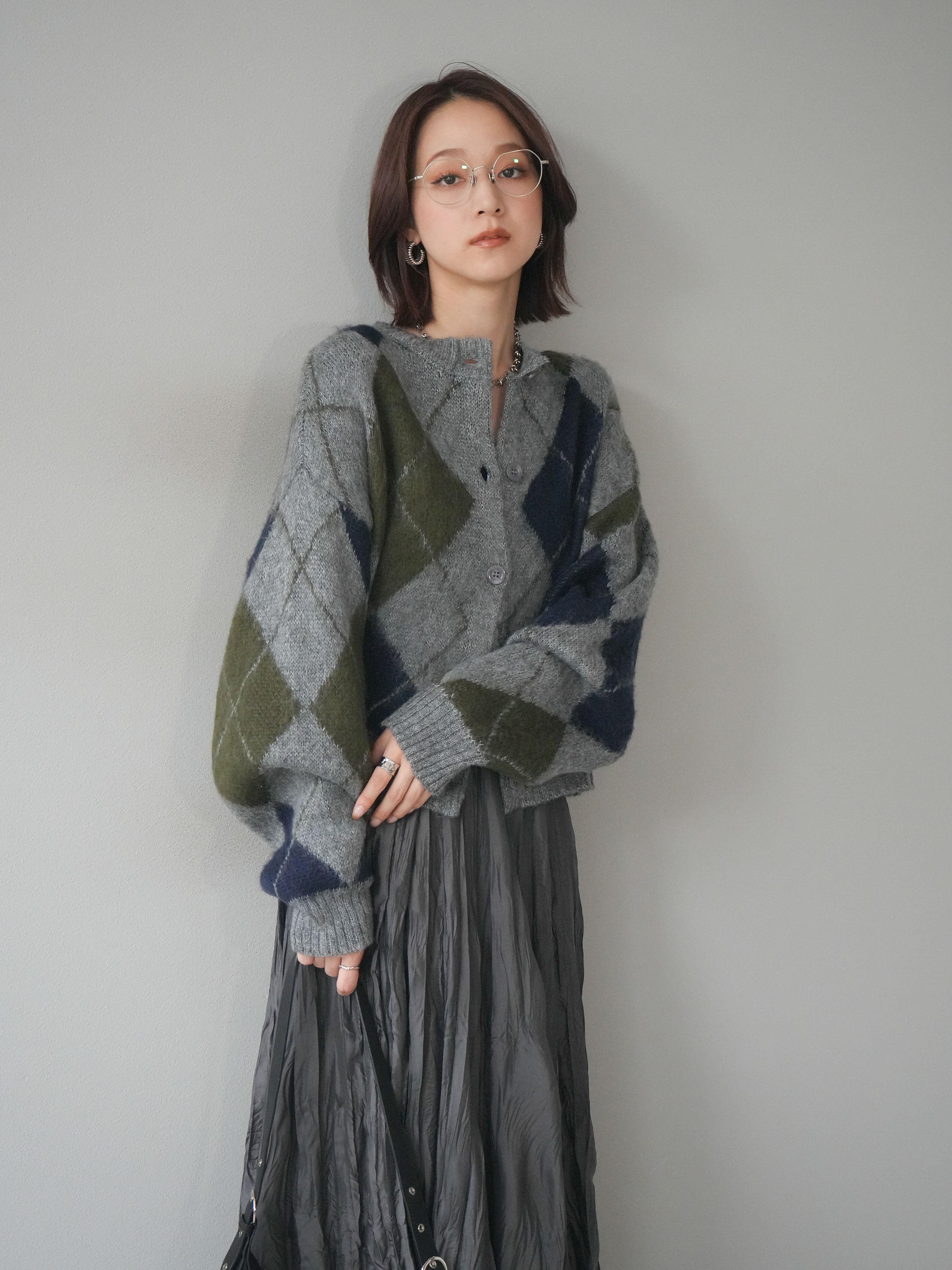 予約]モヘアタッチアーガイルニットカーディガン/ gray – Lumier