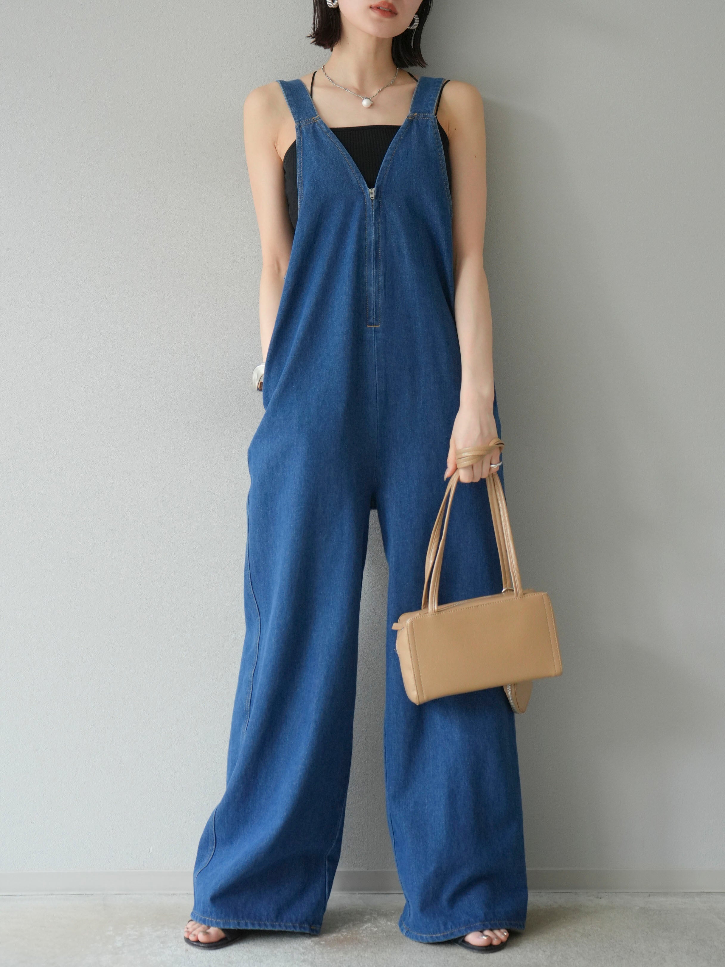 予約]フロントZIP Vネックデニムサロペット/ブルー – Lumier