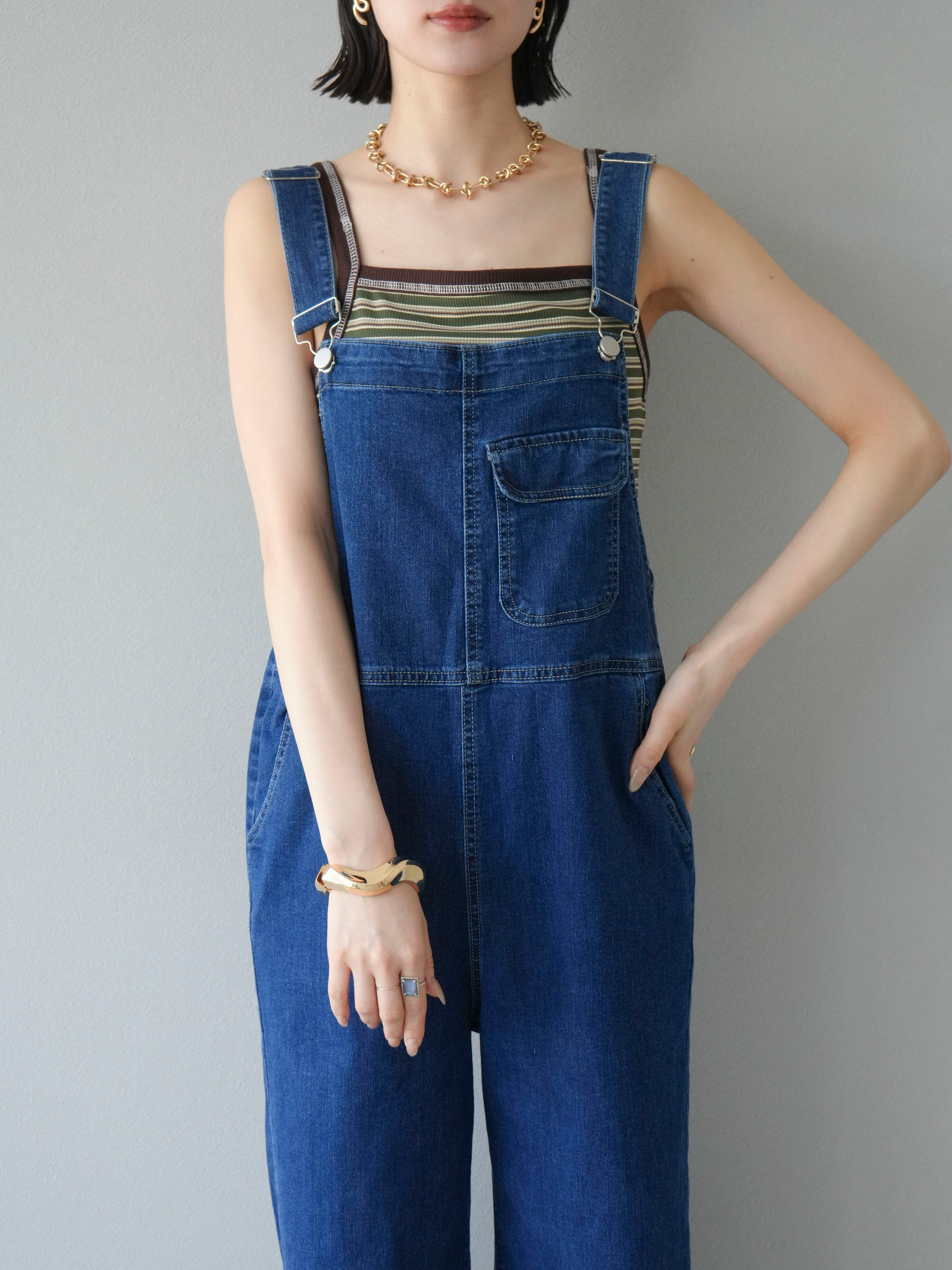 予約]ストレッチデニムワイドサロペット/ブルー – Lumier