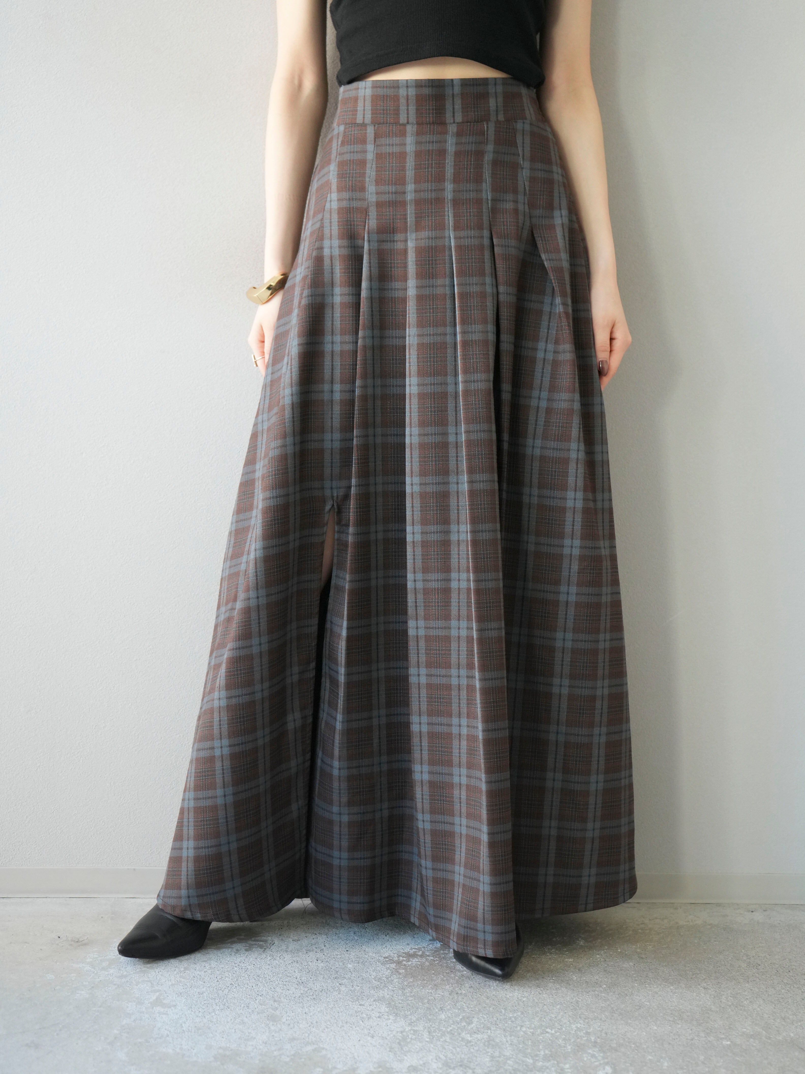 予約]チェック柄タックフレアスカート/ブラウン – Lumier