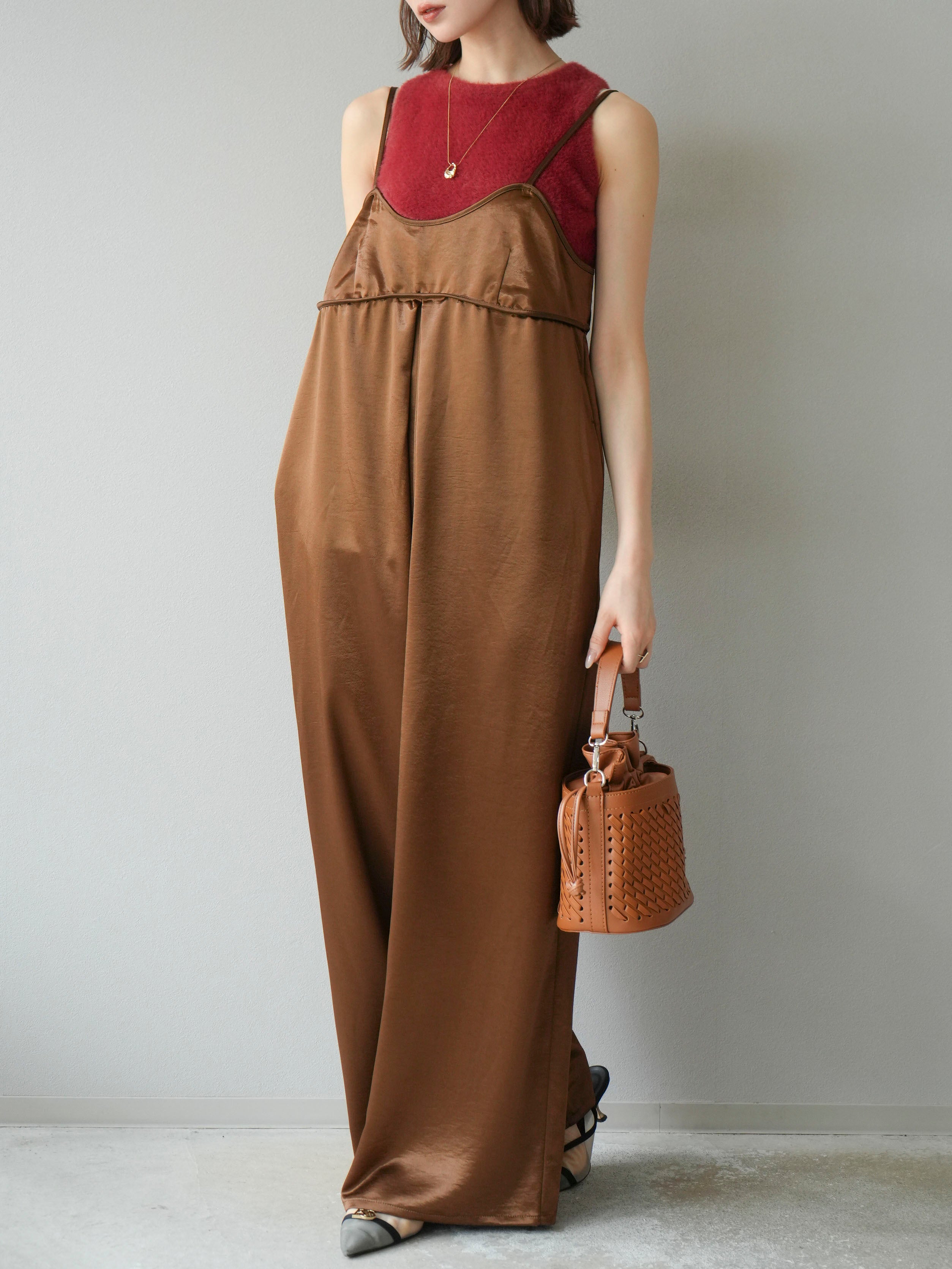 予約]サテンビスチェオールインワン/ブラウン – Lumier