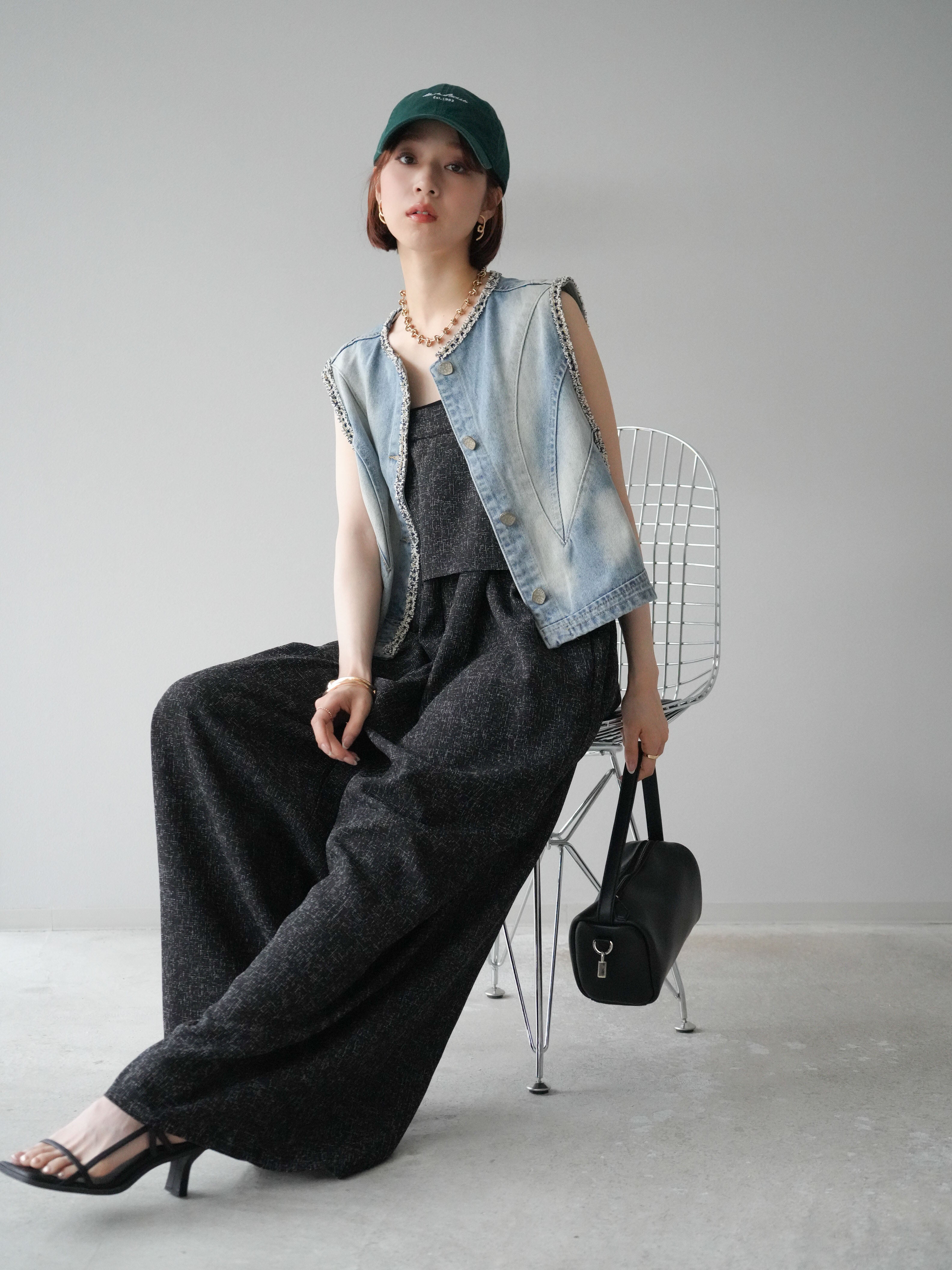 予約]サマーツイードケープサロペット/ブラック – Lumier