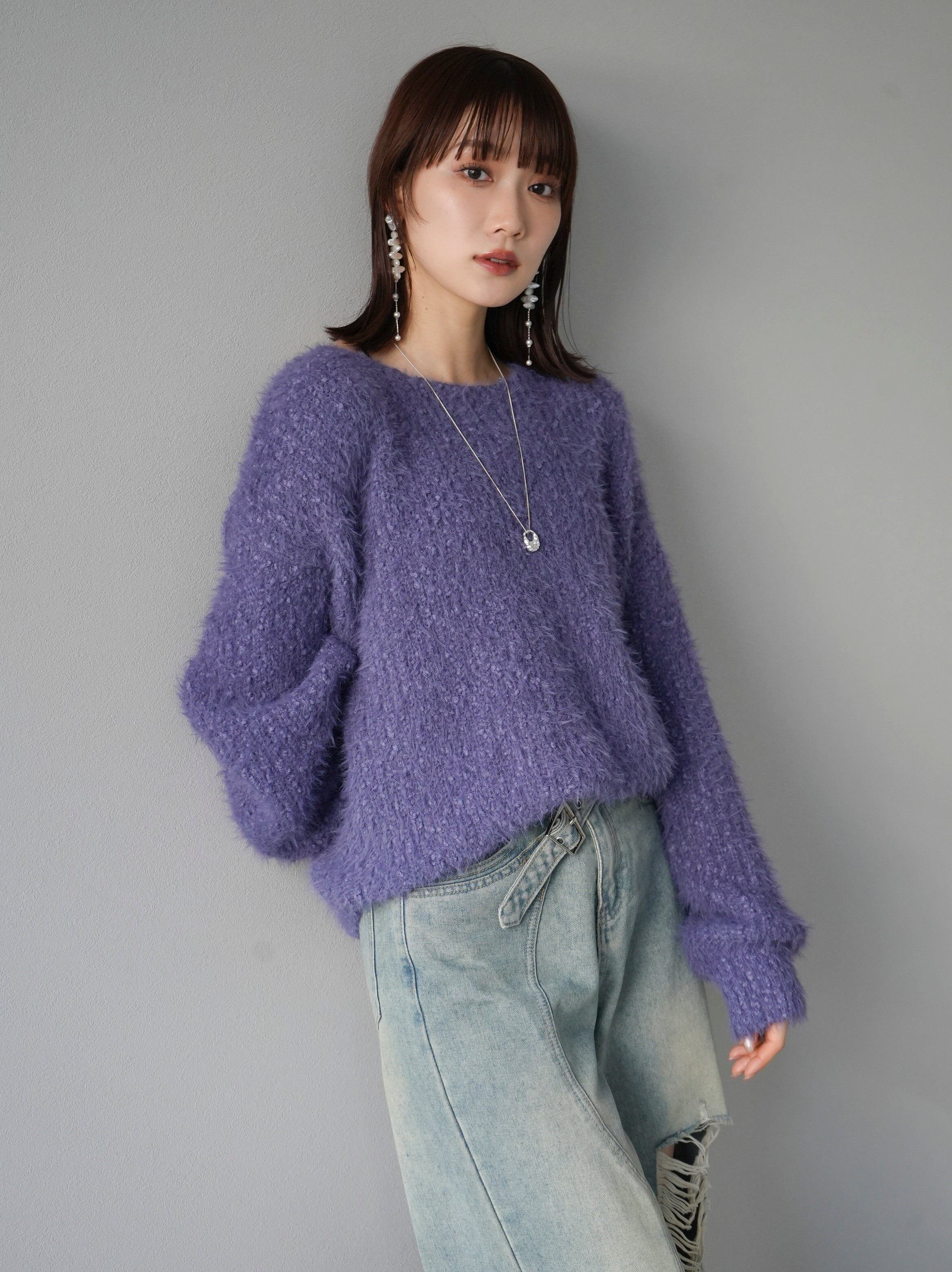 予約]ランダムシャギーニットプルオーバー/パープル – Lumier