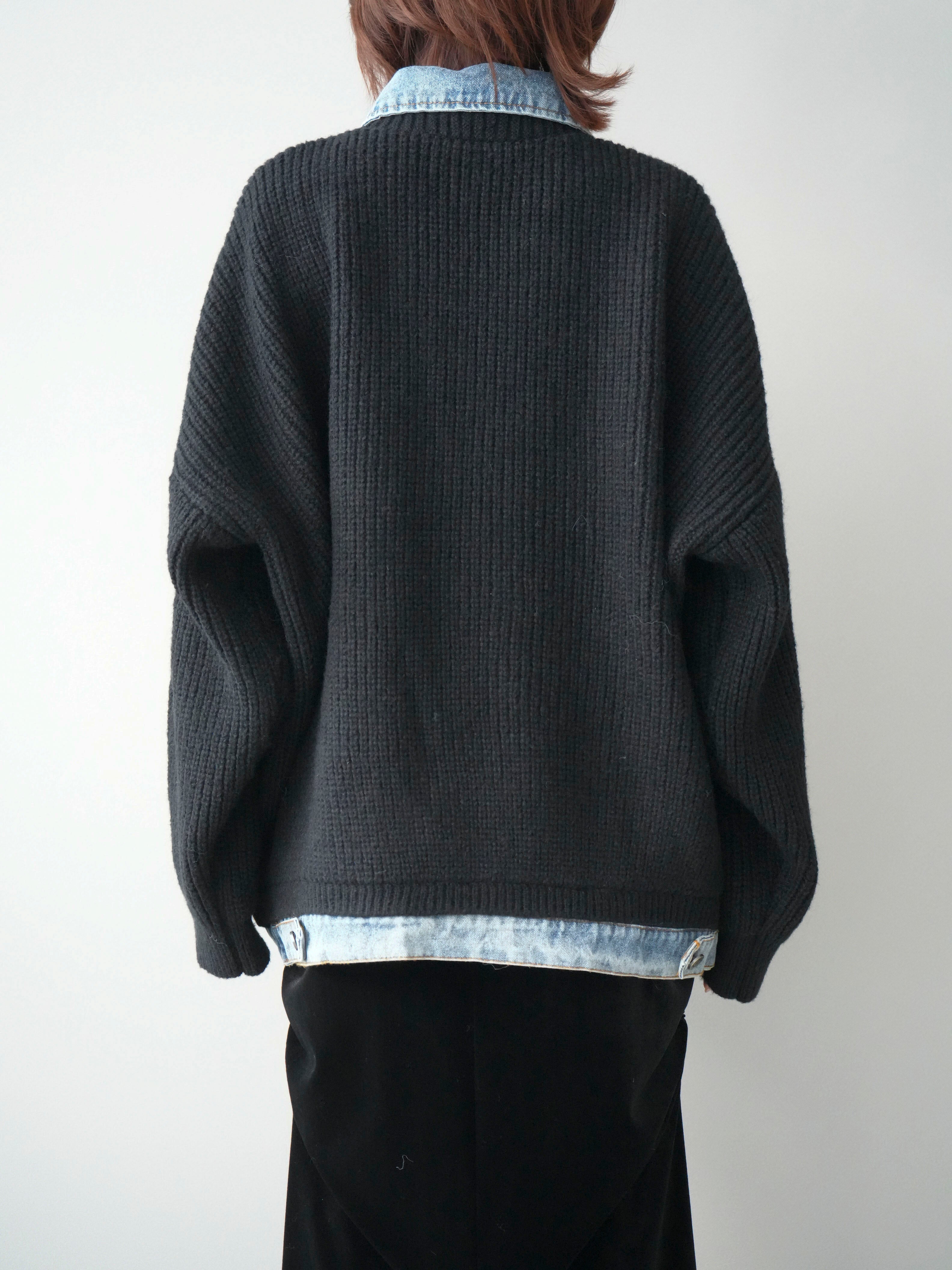 予約]デニムドッキングオーバーニットジャケット/black – Lumier