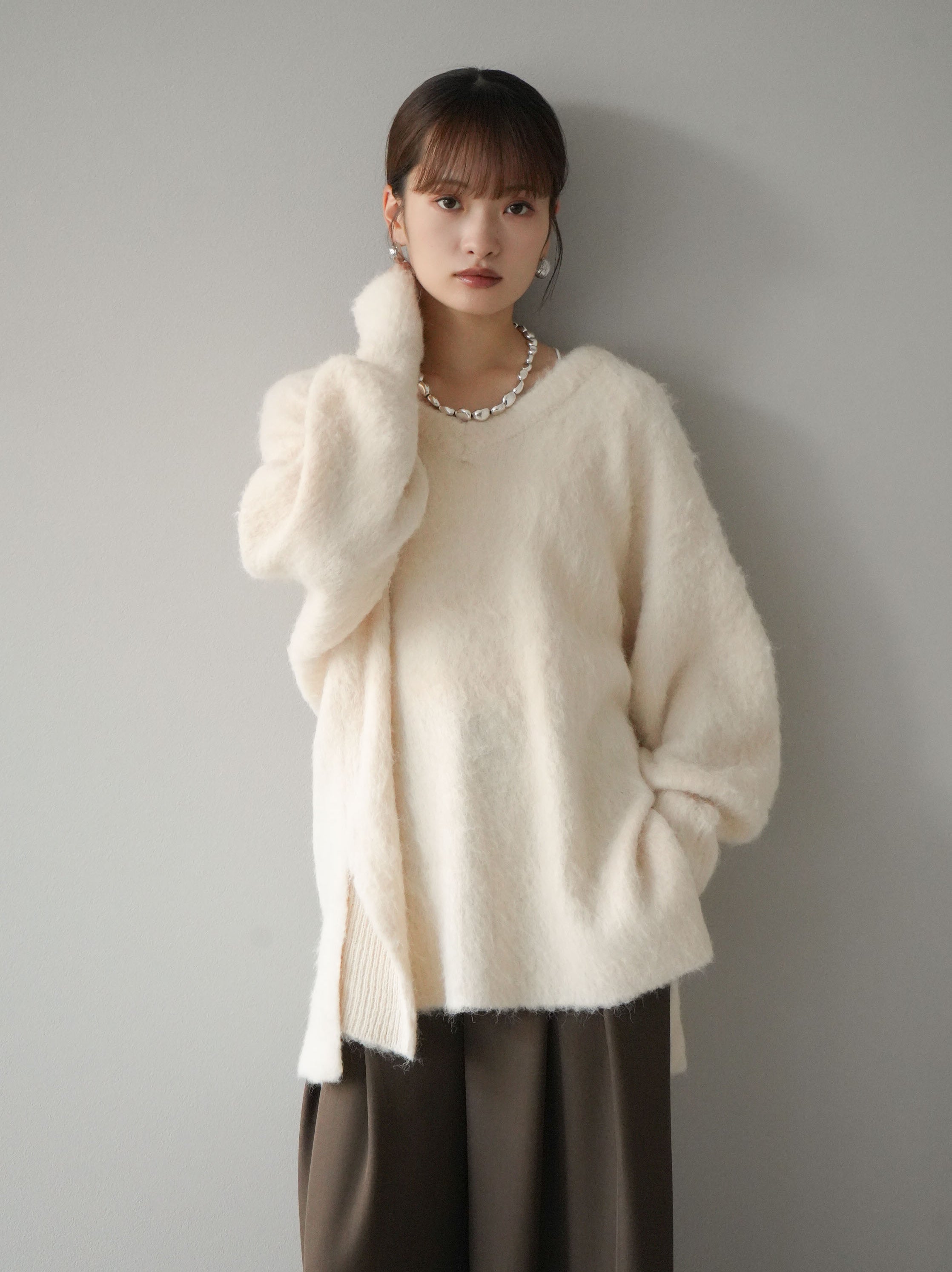 ebure(エブール)｜モヘアスパンコール クルーネックリブニットプル