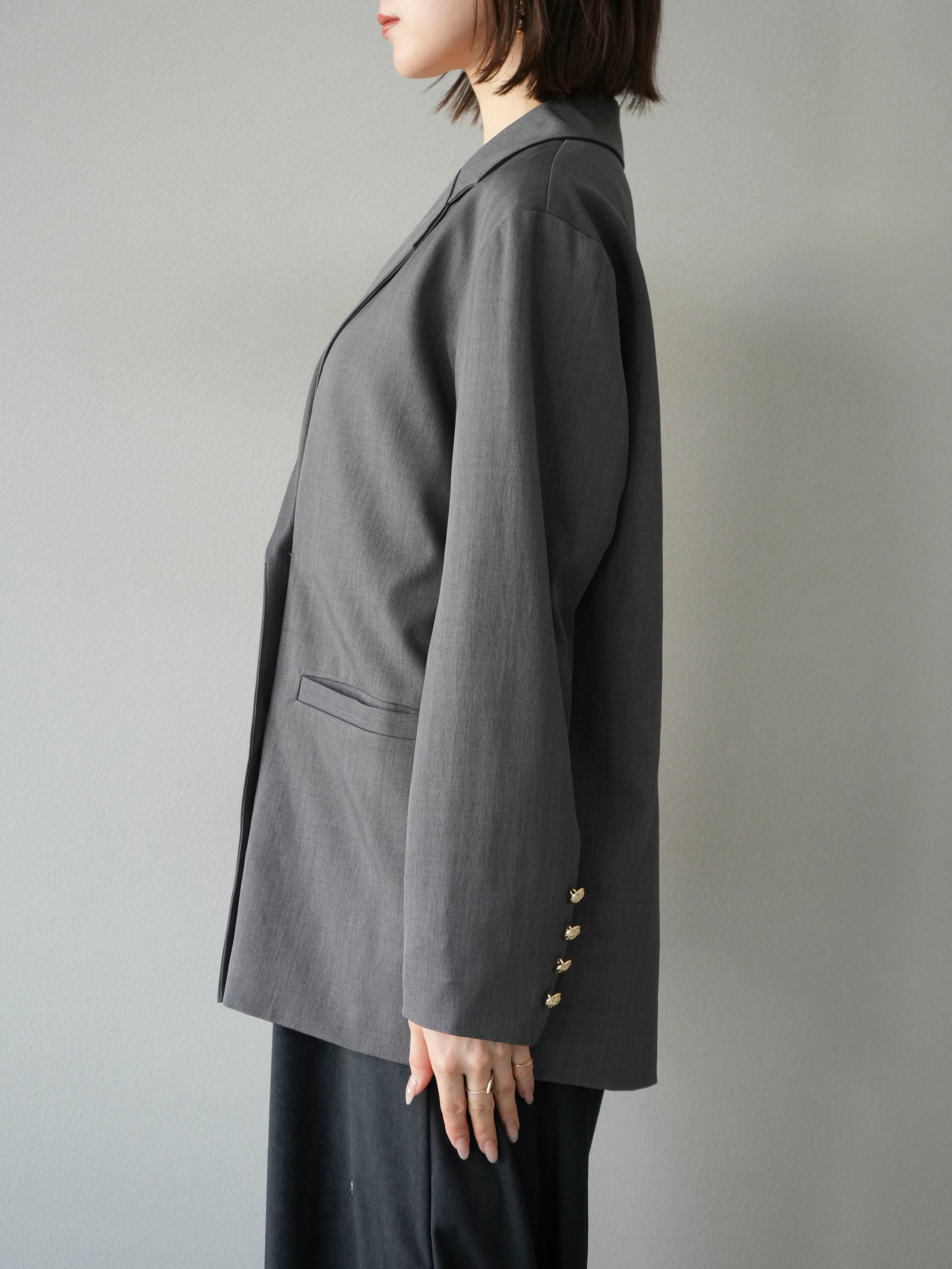 予約]ゴールドボタンツイルダブルテーラードジャケット/グレー – Lumier