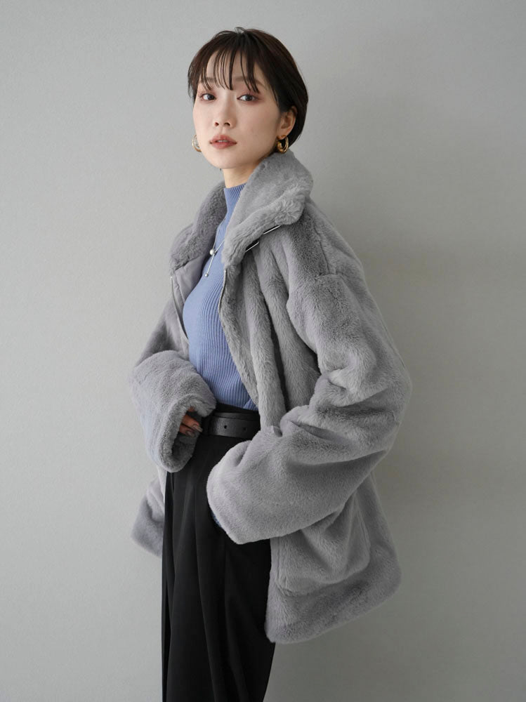予約]フェイクファーオーバージャケット/グレー – Lumier