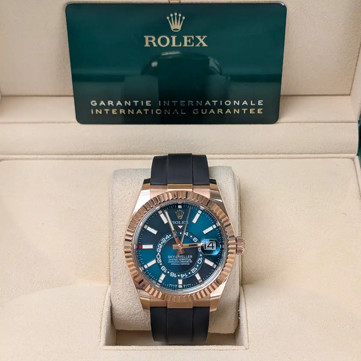 Rolex 326235 Sky-Dweller Rose Gold Aftermarket Blue-Green Dial