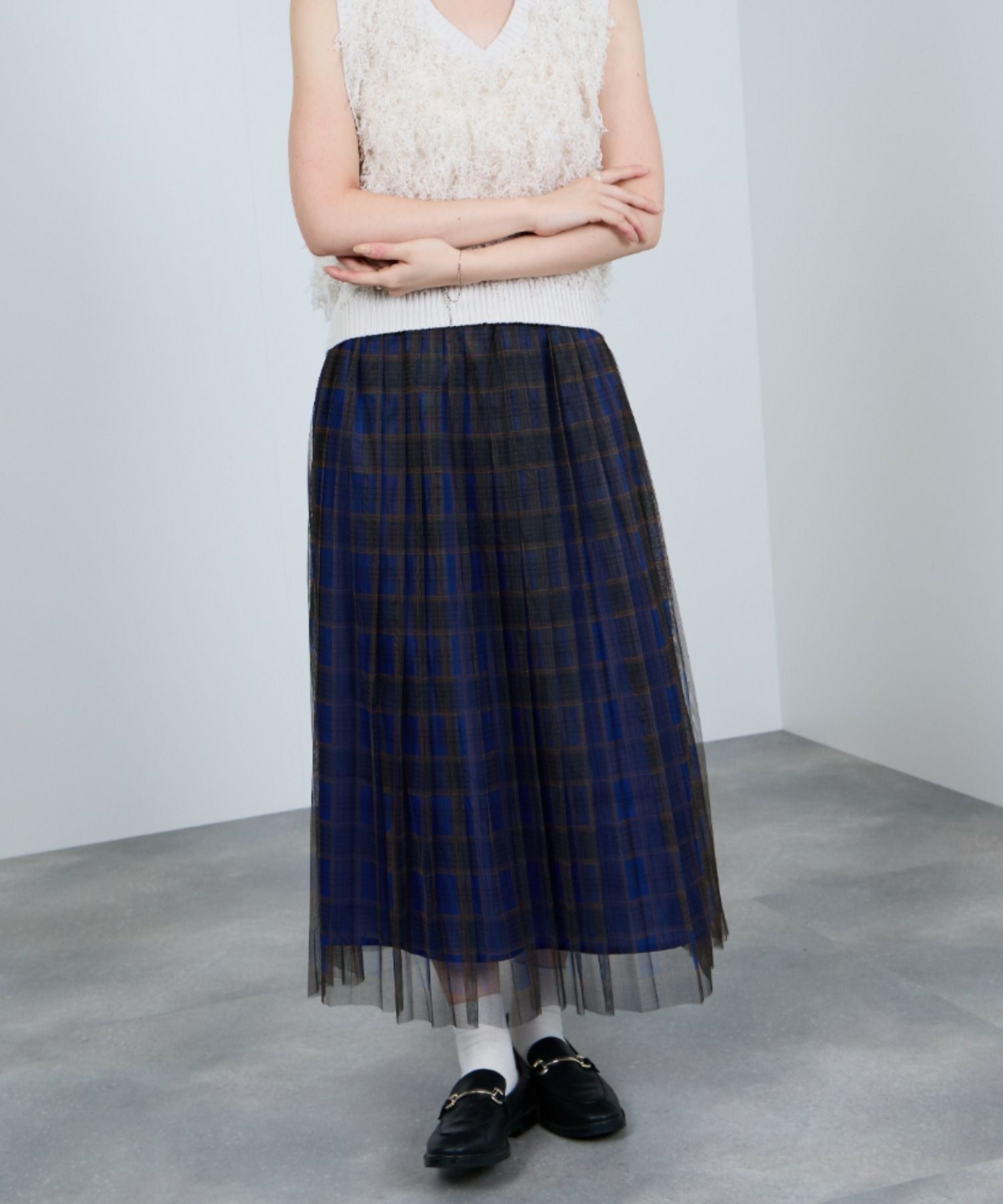Idnes チェック柄チュールスカート レディース