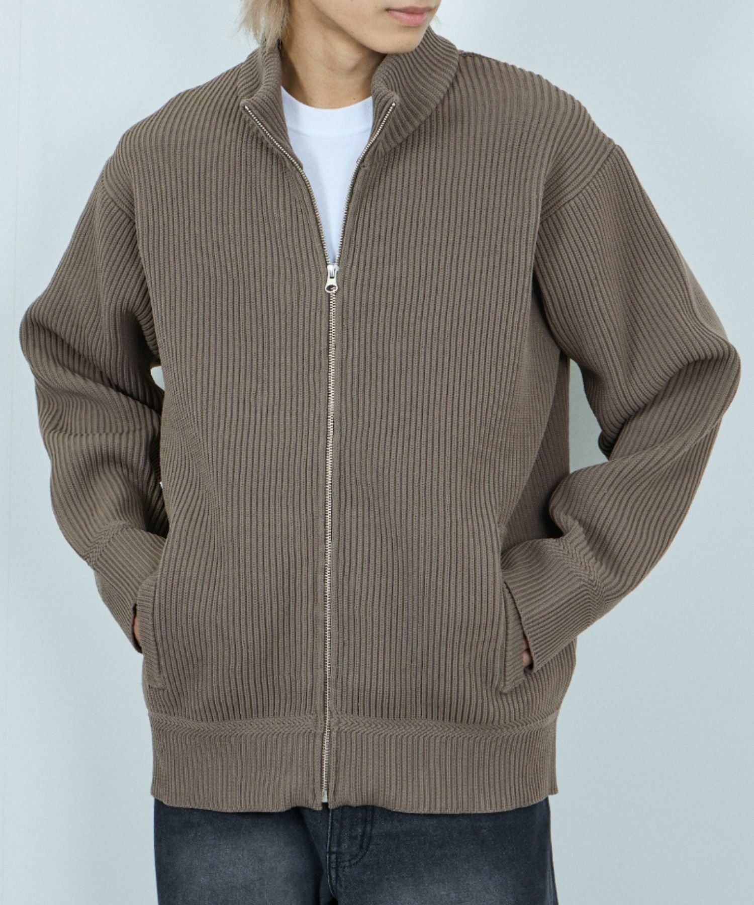 NAVY 畦ドライバーズニットブルゾン メンズ