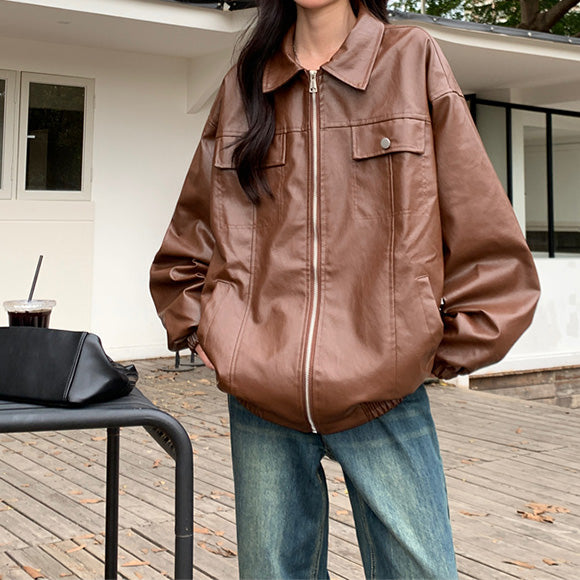 フェイクレザーオーバーサイズジャケット – maiare