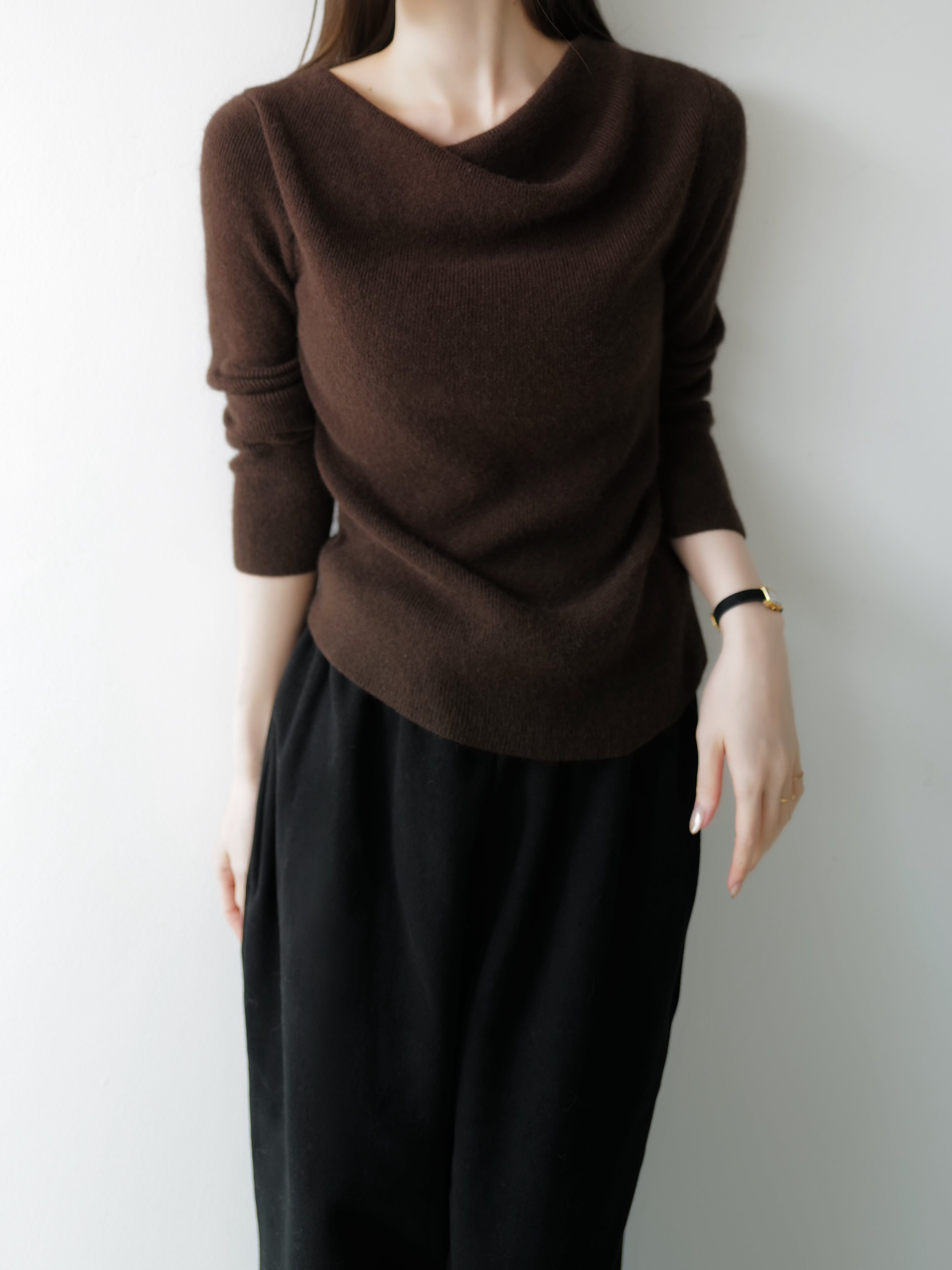 raccoon wool drape neck knit – célon