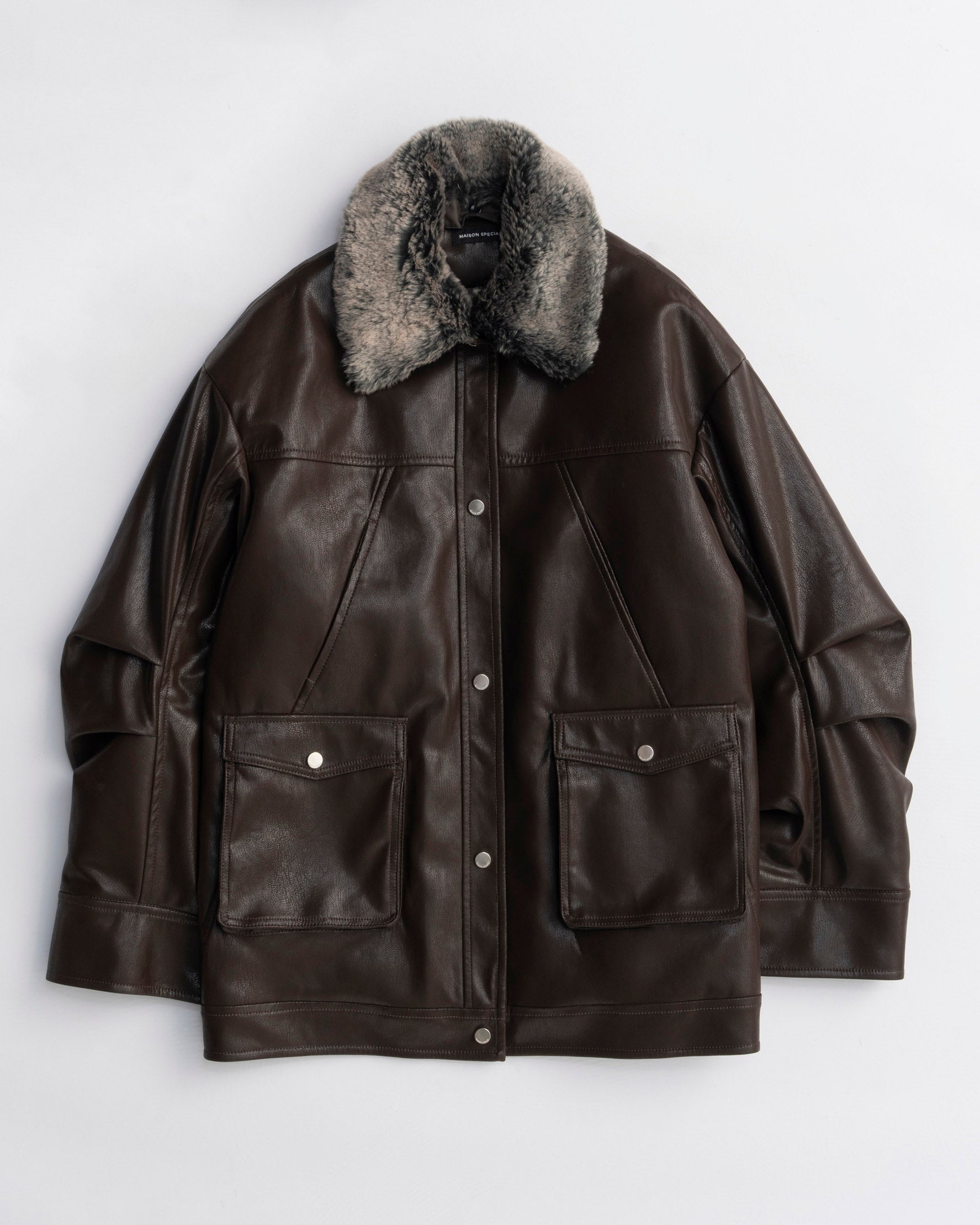 SALE】Fur Collar Vegan Leather Middle Blouson
