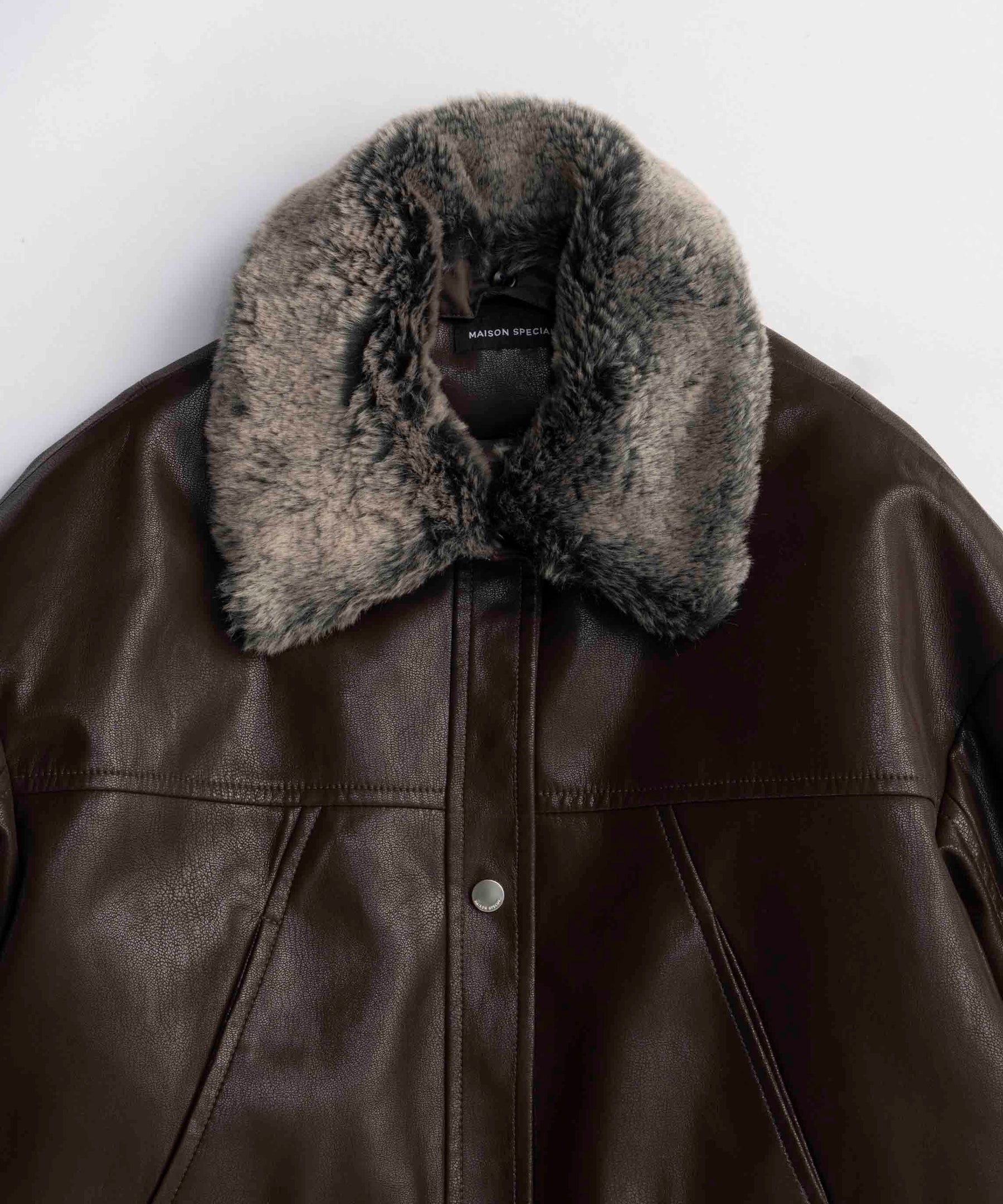 SALE】Fur Collar Vegan Leather Middle Blouson