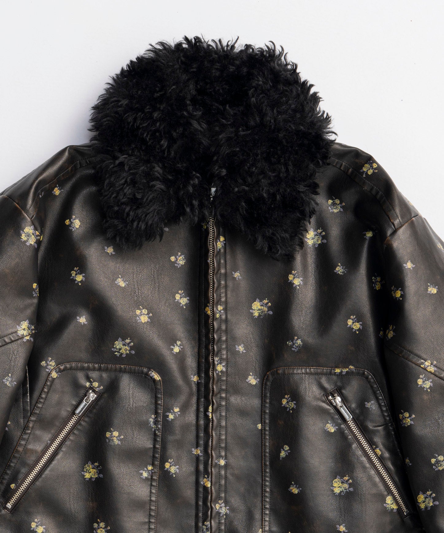 2way Collar Small Flower Vegan Leather Blouson