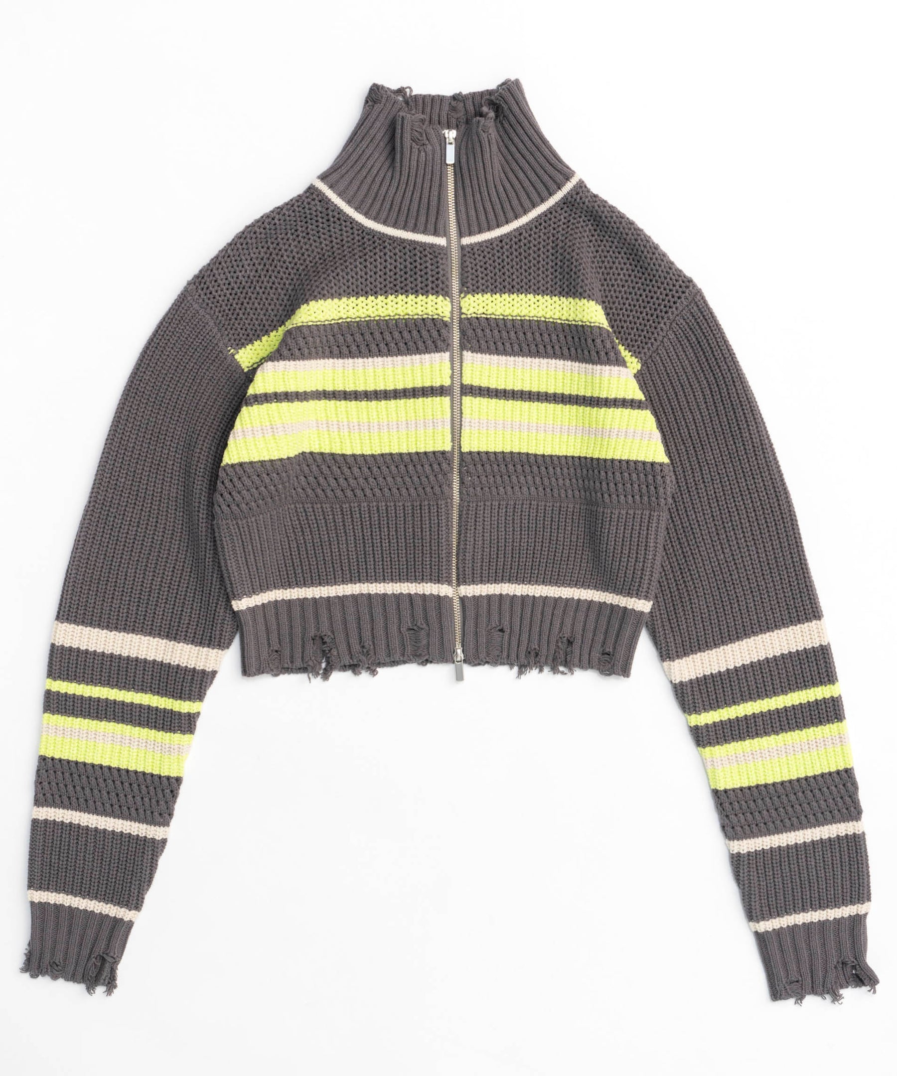 SALE】Front Zip Mesh Border Knitwear