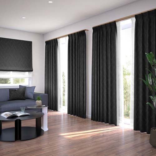 既製】遮光1級 モダン 形状記憶付 セルボ(ブラック) | ドレープ