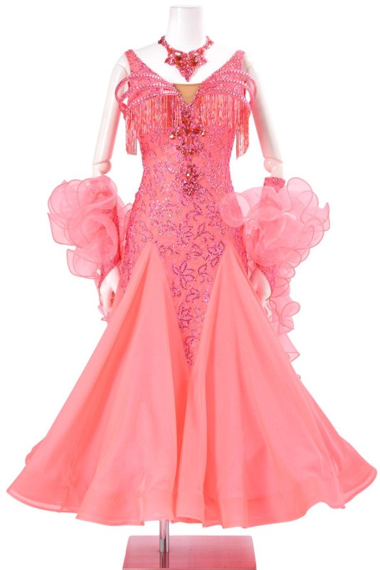 スタンダードドレス WS0682D サーモン M 社交ダンス モダンドレス