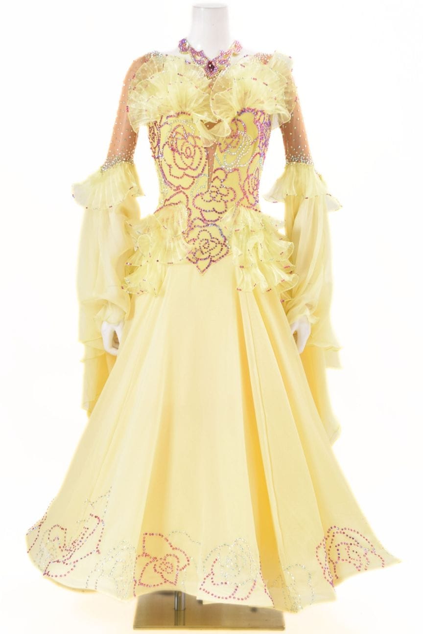 スタンダードドレス WS0730D レモン M 社交ダンス モダンドレス ボール