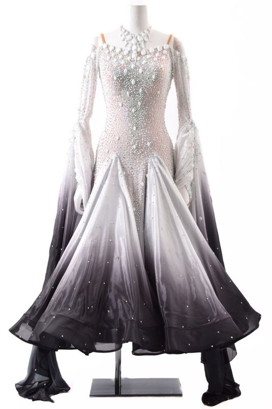 スタンダードドレス WS0715D ホワイト/ブラック S 社交ダンス モダン