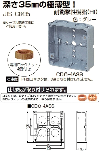 CDO-4ASS 未来工業 埋込四角アウトレットボックス(極薄型) 即配・速配