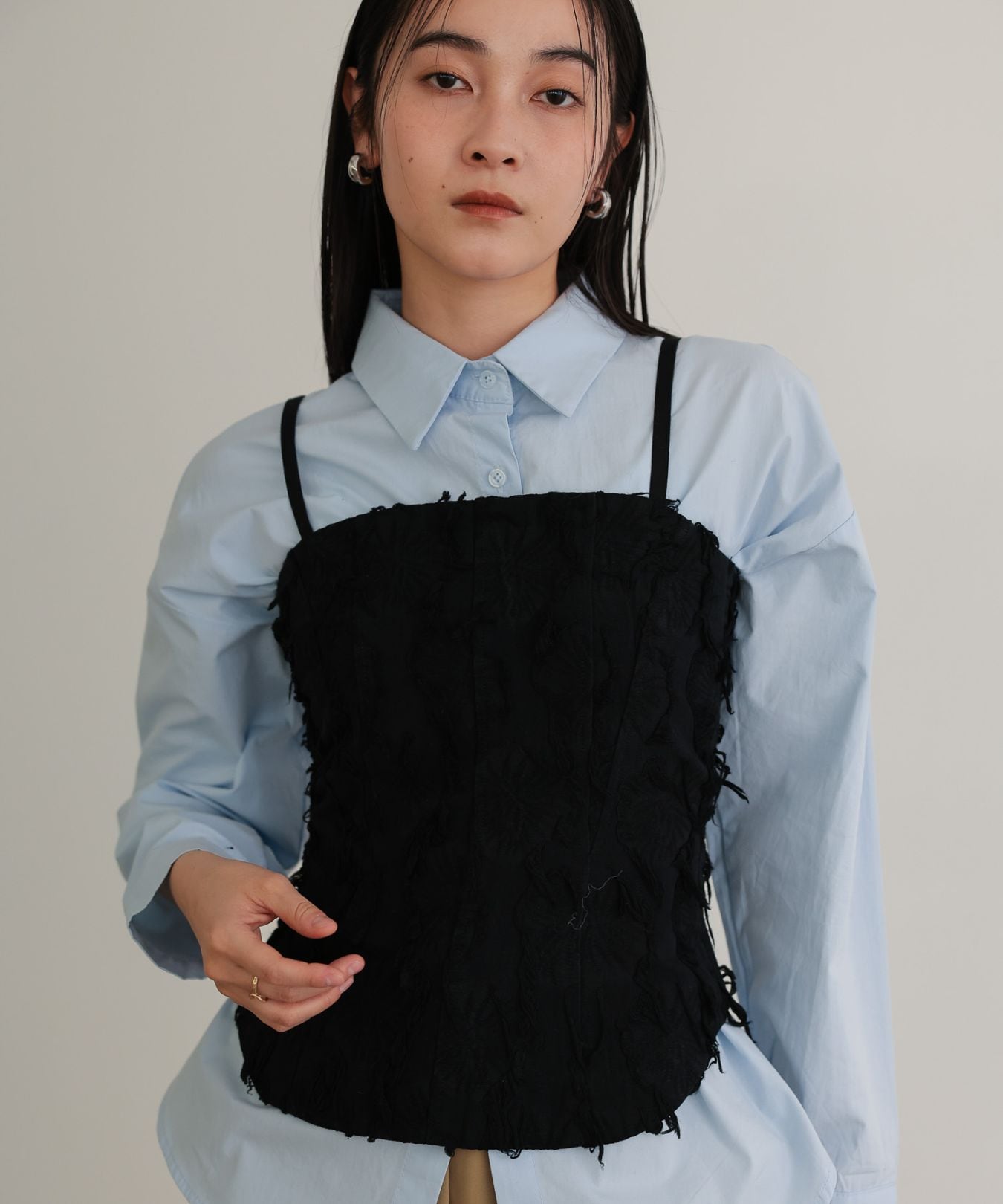 フリンジジャカード ベアトップビスチェ / Black | NEW ARRIVAL